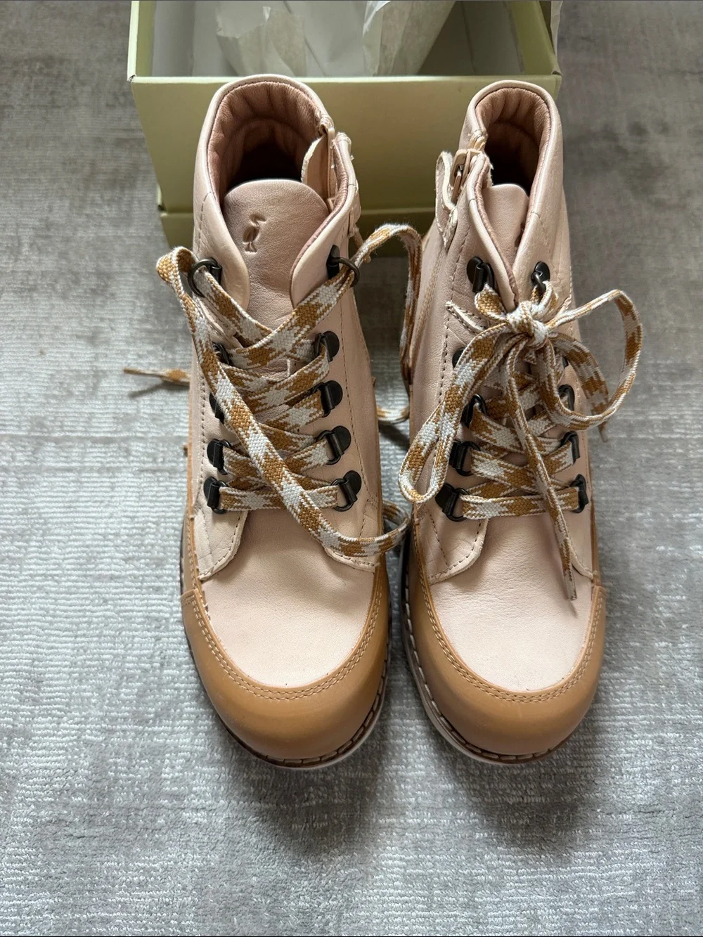 Girls Tan & Cream Lace-Up Hiking Boots
